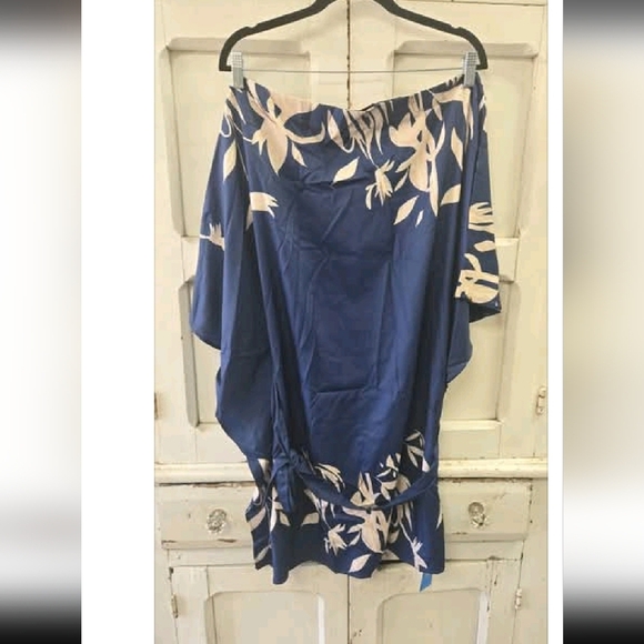 Large Swim Coverup Kimono Silky Tie Waist Relaxed Fit Old Money Floral Boho Mini - Picture 2 of 2